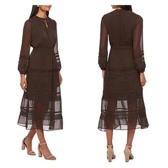 Ryegrass Color Chocolate Torte Long Sleeve Dress Dark Brown Size X Small - Picture 2 of 16